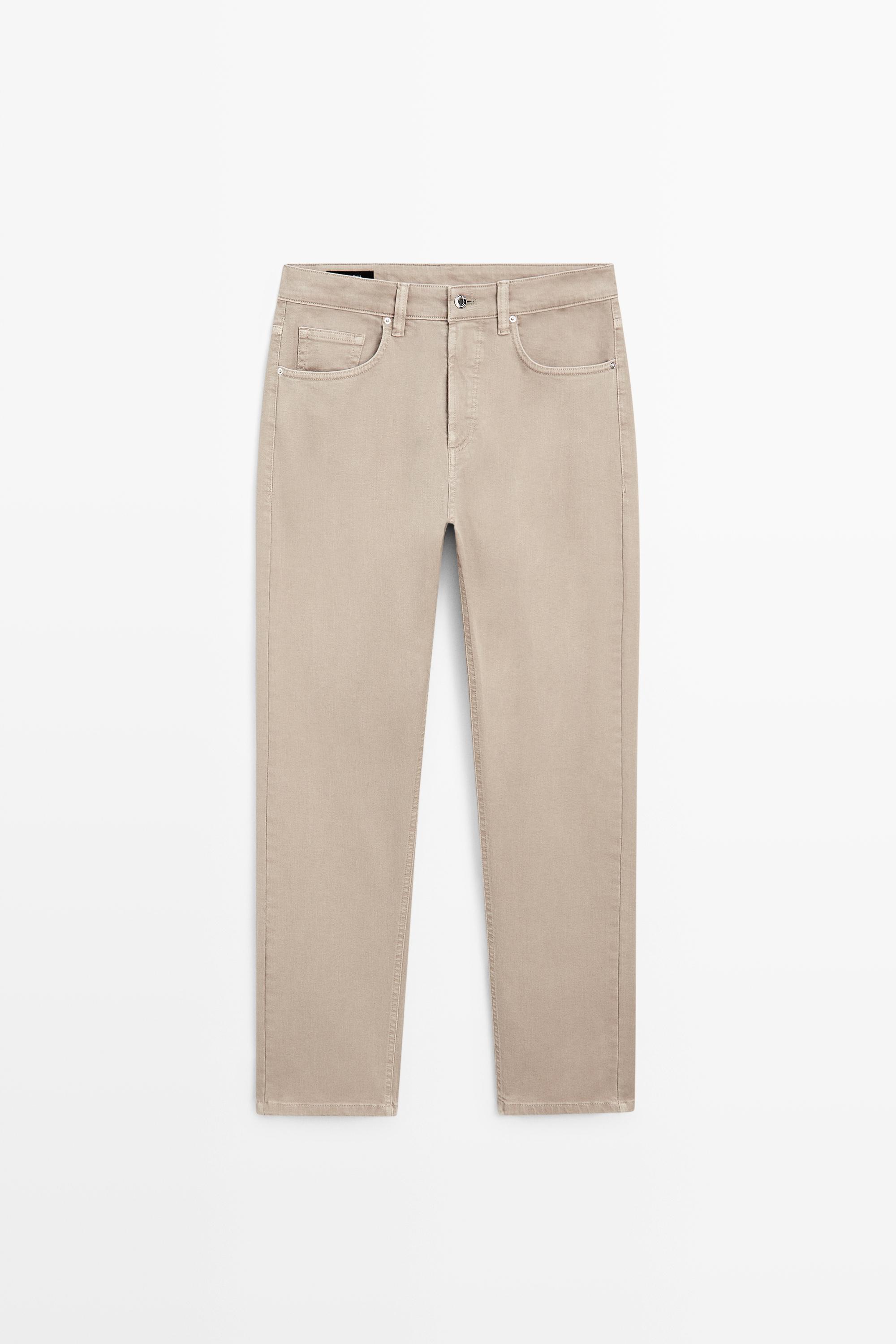 Lightweight tapered fit denim-effect trousers